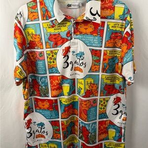3 Gatos Brewery Comic Cat Beer Graphic Polo Shirt Large